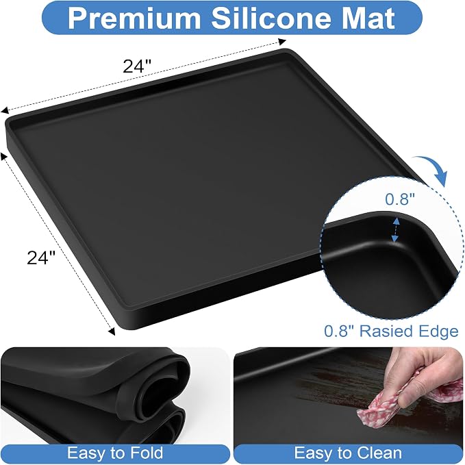 Mini Fridge Stand with Silicone Mat, Adjustable Height 4.1-5.1" Washer and Dryer Stand Base with 24"x24" Silicone Drip Tray Mini Refrigerator Stand Base for Furniture Portable Appliance Pedestal Black