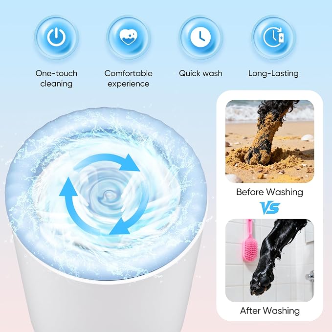 PETCHO Automatic Dog Paw Cleaner, Rechargeable Pet Paw Washer Cup | Automatic 360° paw cleaner with soft silicone bristles, rechargeable design, and portable cup for medium large dogs