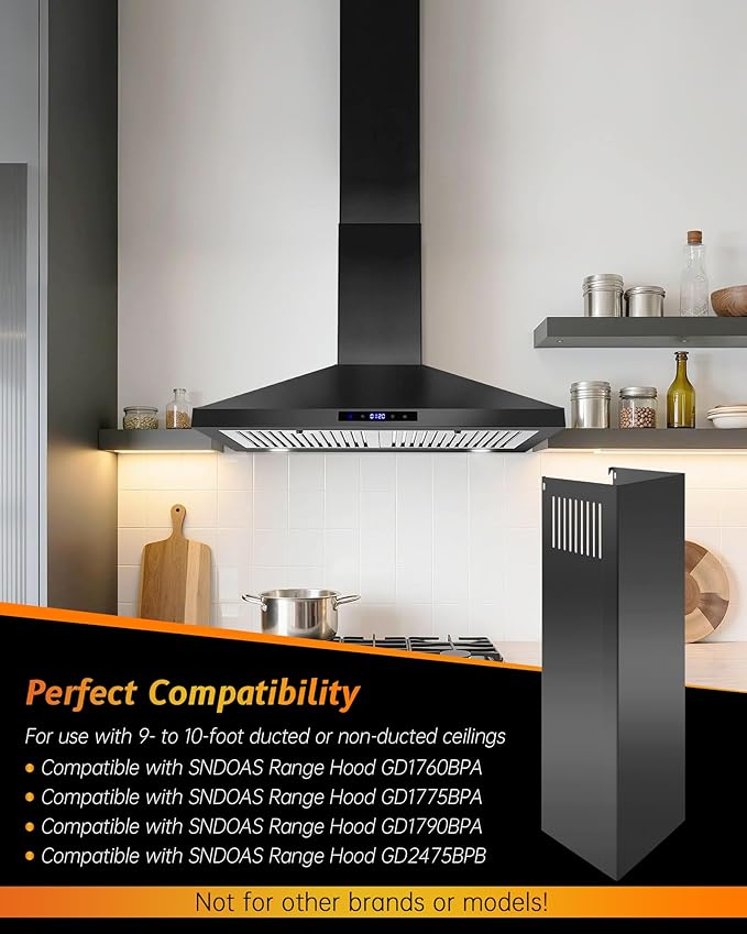 31.5" x 8" x 6.7" Range Hood Chimney Extension Fit for SNDOAS GD17 GD24, Stainless Steel Range Hood Extension Duct Cover(Black)
