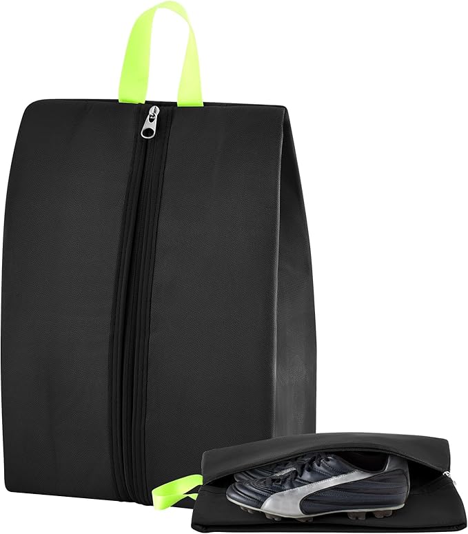 1 Pcs 2 Pack 4 Layer Smell Proof Cleat Bag Fits up to Size 14, Odor & Mud Resistant Cleat Storage, Waterproof, Fits Soccer, Football, Baseball & Golf Shoes (Black)