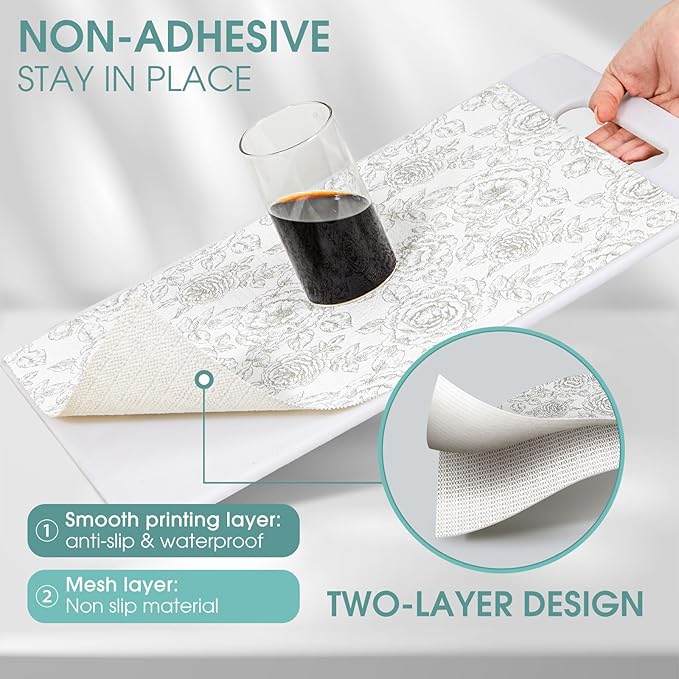Drawer and Shelf Liner, Non-Slip Kitchen Cabinet Liners Non-Adhesive Thick Strong Grip Waterproof Washable Mats Protect Dresser Shelves Cupboard Bathroom Cabinets, Rose, 24 in X 10 FT