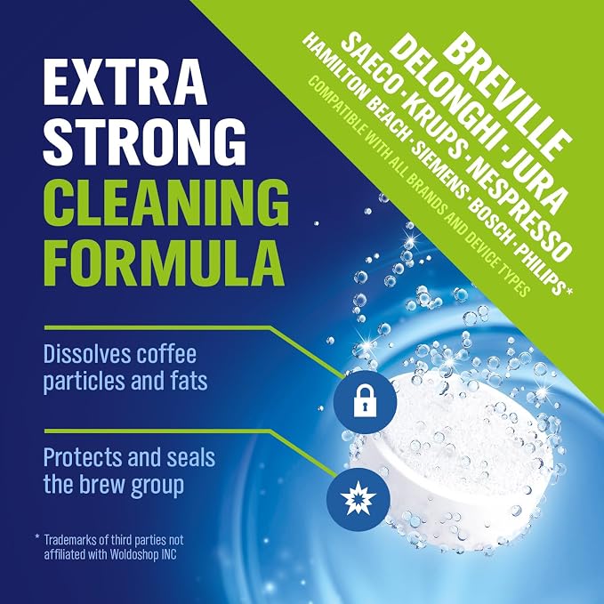 WoldoClean Coffee Maker Cleaning Tablets 150 Pack - Espresso Cleaner | Compatible with DeLonghi, Jura, Breville, Gaggia, Krups, Philips, Saeco