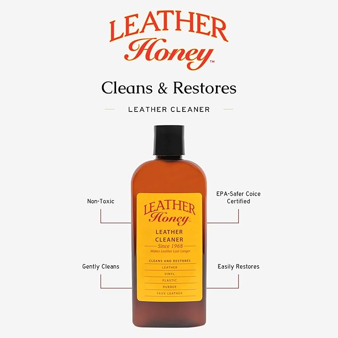 Leather Honey 8oz Conditioner, 8oz Cleaner, and Black Recoloring Balm