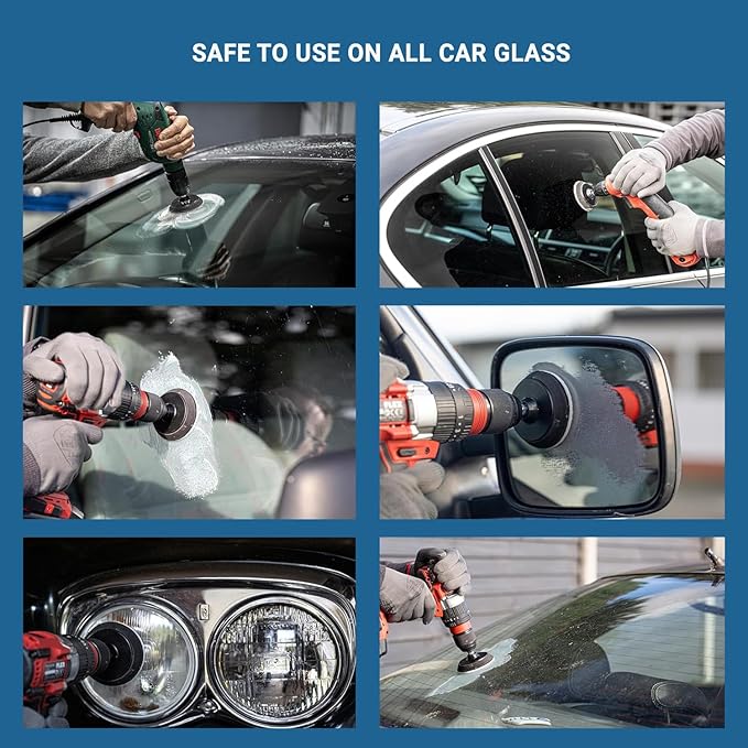 Glass Polish 21003 DIY Windshield Polishing Kit for Electric Drills - Restore Clarity to Windshields and Auto Glass Surfaces