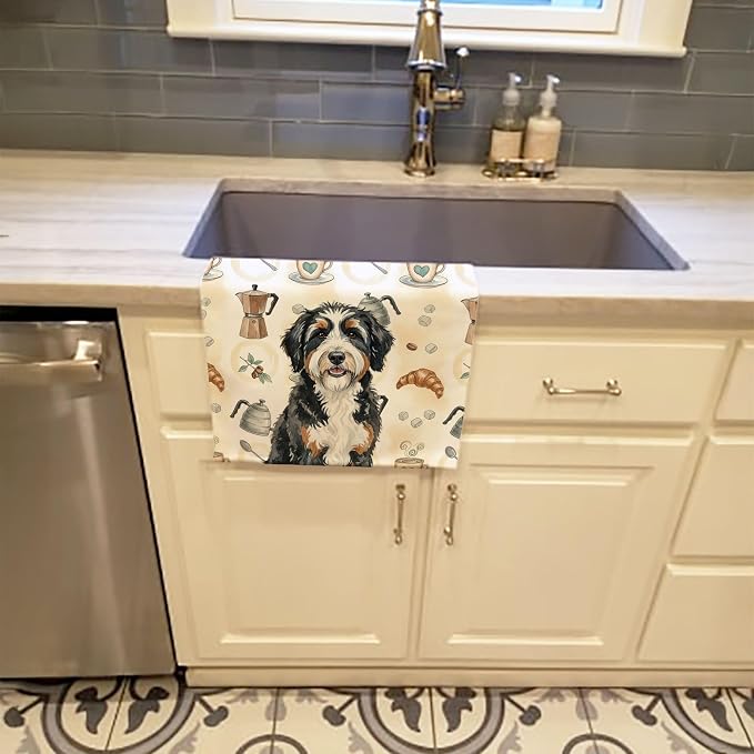 Caroline's Treasures Berndoodle Coffee Bar Kitchen Towel Velour Plush Front and Cotton Loop Back Machine Washable