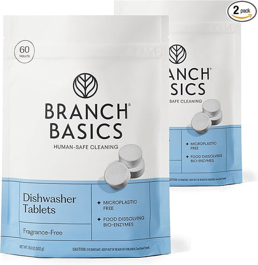 Branch Basics Dishwasher Tablets – 120 Ct | Plastic-Free, Fragrance-Free, Human-Safe | Delivers a Powerful Clean Without Harsh Chemicals (60 Count (Pack of 2))