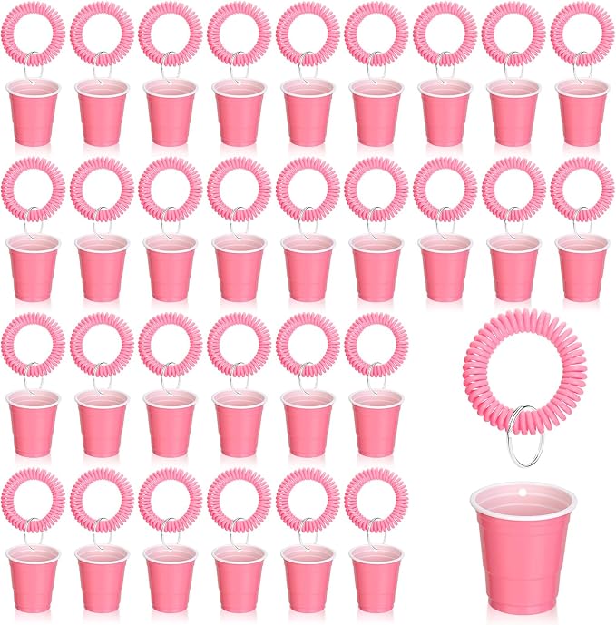 30 Pcs Pink Shot Cups with Wristband for Party 2oz Plastic Shot Glasses Disposable Mini Shot Glasses Bulk with Wrist Coil 2oz Solo Cups for Festival Birthday Favor Wedding Bachelorette Party Supplies