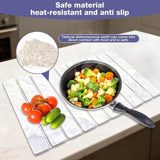 RAIN SPIRIT Large Stone Dish Drying Mat for Kitchen Counter, Diatomaceous Earth Quick Dry Stone Drying , Collapsible Dish Mat Dish Pads for Drying 24"×16" （Marble pattern）