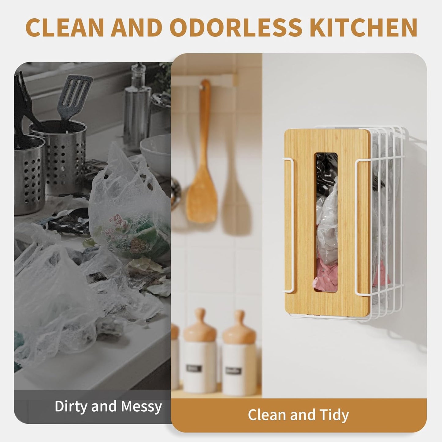 2 Pack Grocery Bag Holder for Plastic Bags - Wall Mount Kitchen Plastic Bag Holders for Grocery Bags - Bag Holder for Kitchen,Under Sink,Pantry and Garage,White