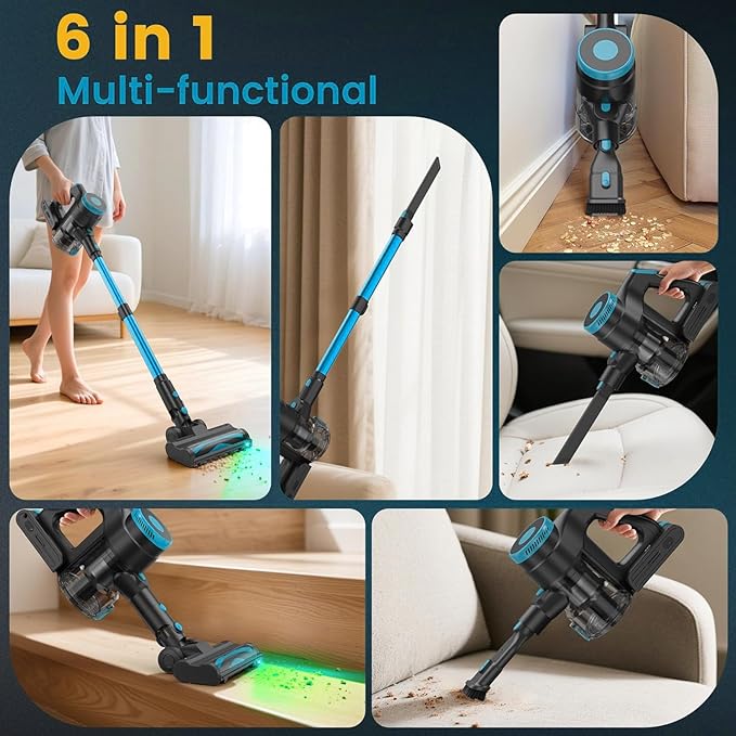 Zefiro Cordless Vacuum Cleaner,45Mins Runtime Vacuum Cleaners for Home, Anti-Tangle and 1.5L Dust Cup, Lightweight Vacuum for Hardwood Floor Carpet Pet Hair