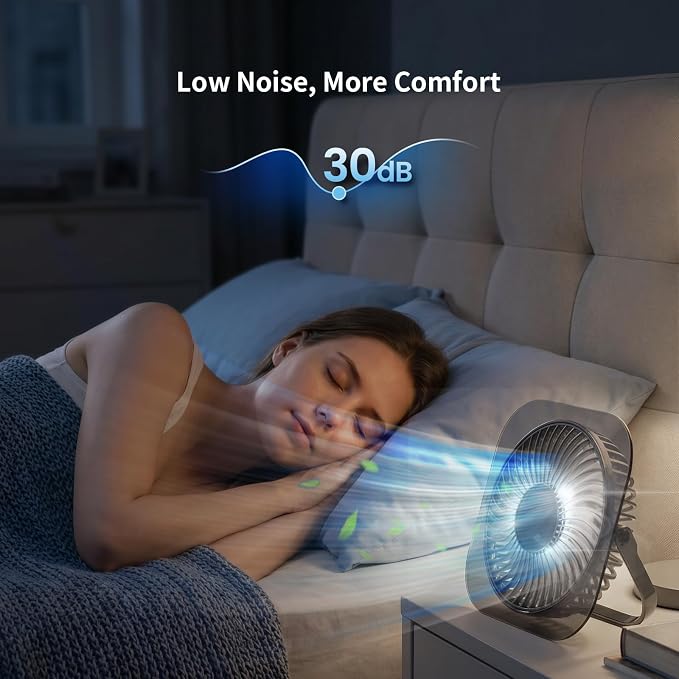 Antarctic Star Ultra-Thin USB Desk Fan, Personal Portable Desktop Cooling Fan with 3 Speeds & Night Light, 5W Powerful Quiet Small Fan for Bedroom Office Home, Powered by USB Cable