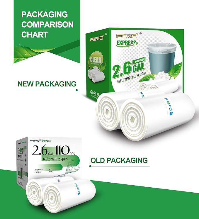 FORID Small Clear Trash Bags, 2.6 Gallon Garbage Bags, Wastebasket Bin Liners 110 Count Plastic Trash Bags for Bathroom Bedroom Office Garbage Can 10 Liters - Durable & Thick Trash Bag