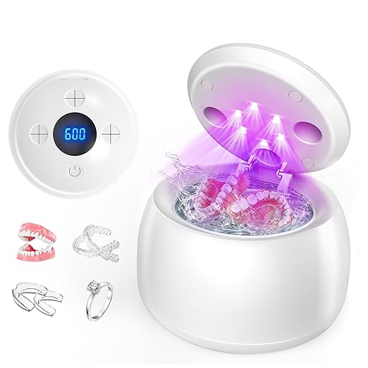 ARAER Ultrasonic Retainer Cleaner Machine, 45kHz Denture Dome with UV Light,Dental Cleaning POD for Aligners, Mouth Guards, Night Guards, Toothbrush,Jewelry,200ML Capacity