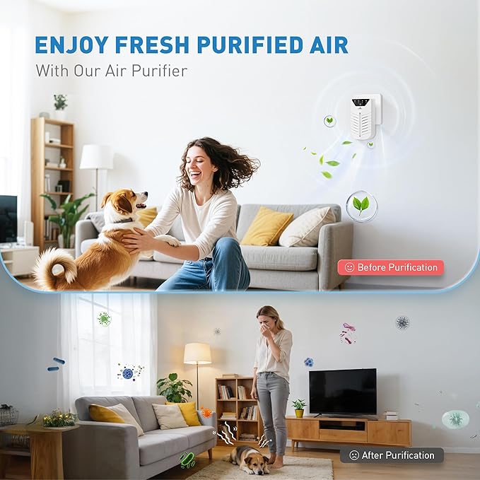 Cat Litter Deodorizer with Activated Charcoal, Air Ionizers for Home, HEPA Plug In Negative Ion Generator for Small Spaces, Bathroom, Office, Pet Odor Eliminator for Smoke, Dust and Pet Odors