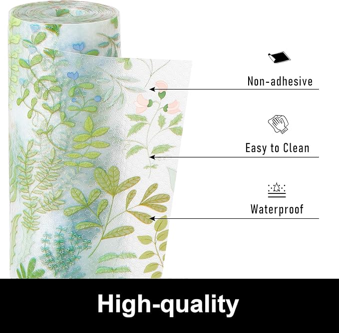 Cooyes Shelf Liner Drawer Liners, Shelf Liners for Kitchen Cabinets, Non-Adhesive Cabinet Liner, EVA Waterproof Non-Slip Refrigerator Liners for Kitchen Drawers（23.6" W x 118" L）