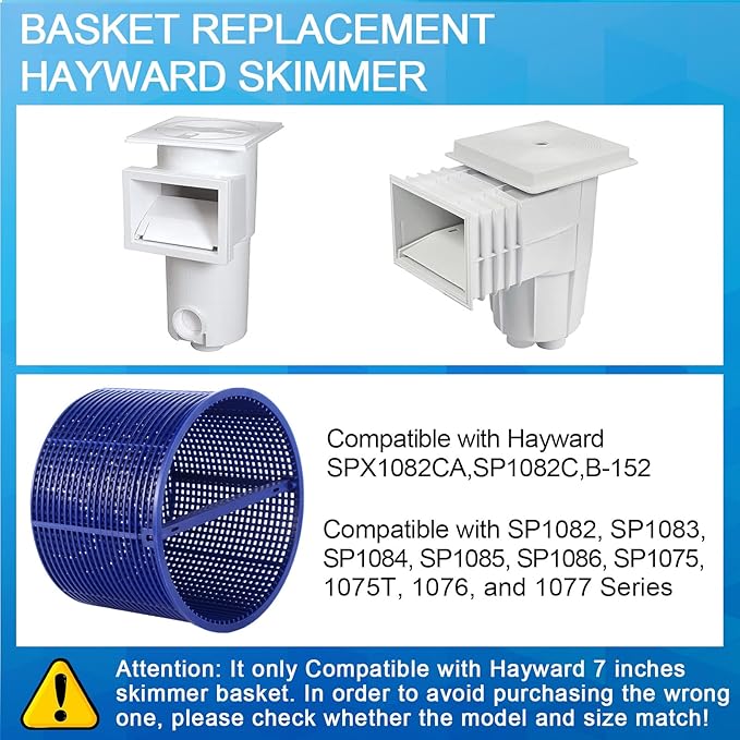2 Pcs Pool Skimmer Basket with 1 Skimmer Handle and 1 Basket Hook Kit Compatible with Sp1082ca B-152 Automatic Skimmers, Compatible Sp1082 Sp1083 Sp1084 1085 1086 Sp1075 1075t(Blue)