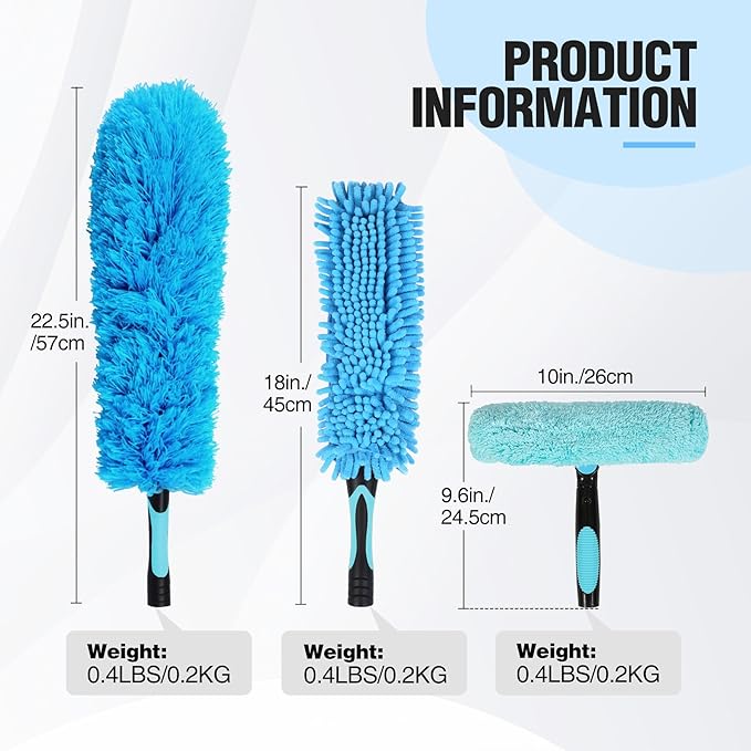 Lineslife Dusters for Cleaning, Microfiber Feather Duster 3-in-1 Kit, Duster, Cobweb Duster, Microfiber Dusters for High Ceilings and Fans, Blinds, Cars and Furniture