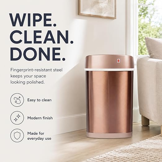 Motion Sensor Trash Can, 15L Touchless Automatic Garbage Can with Lid, Stainless Steel for Kitchen, Bathroom, Office, Quiet Soft-Close, Long Battery Life, Champagne Gold