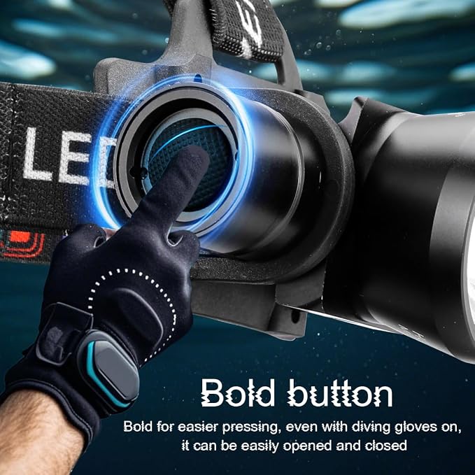 3000 Lumens Super Bright Diving Headlamp IP68 Waterproof Dive Flashlight Rechargeable Underwater Headlight with 3 Modes Perfect for Scuba, Night Snorkeling and Underwater Exploration