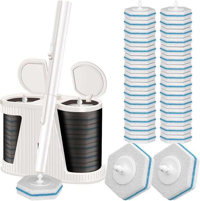 Disposable Toilet Brush with 30PCS Refills, Toilet Bowl Cleaning System for Bathroom and Toilet, Clean Brush Starter Kit with 1 Brush Handle, 1 Auto-Open Storage Box and 30 Brush Refills