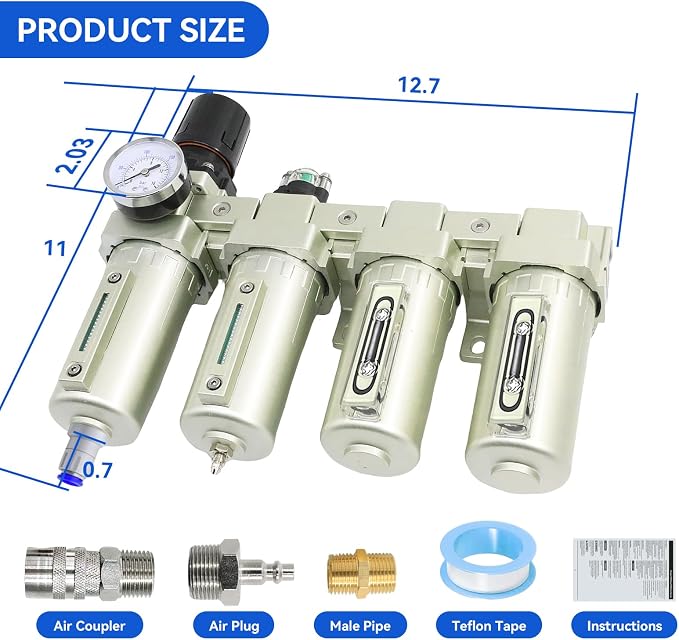 1/2" Air-Dryer-for-Compressor 4 Stage 2Filter&2Dryer system Auto Drain | Air-Compressor-Water-Separator-System for Plasma Cutter and Paint Spray, NPT Industrial Grade