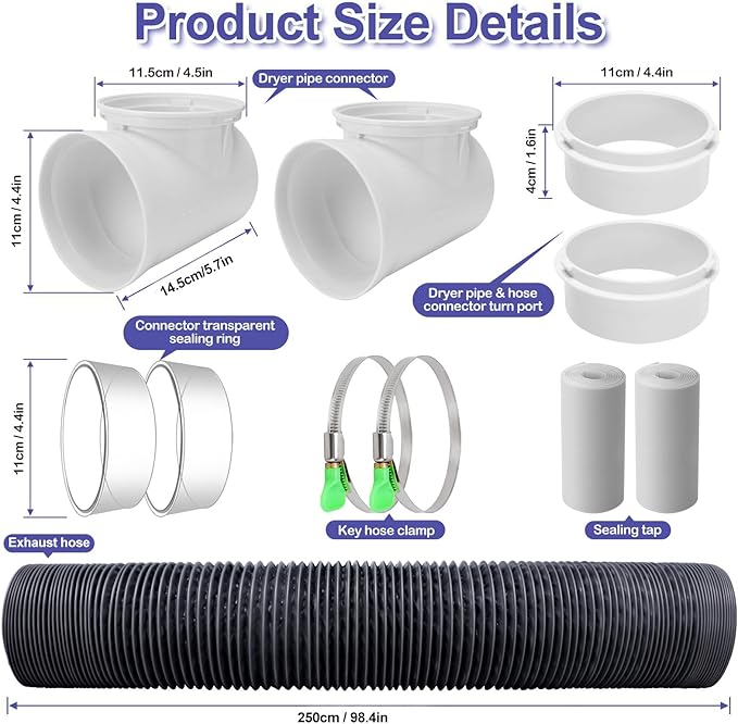 Dryer Vent Hose For Tight Space,Indoor Dryer Vent, Dryer Hose Vent Kit,90 Degree Dryer Vent Elbow,Dryer Vent Connector Kit,Dryer Vent Duct, Dryer Vent Adapter, Dryer Vent Vacuum Hose Attachment