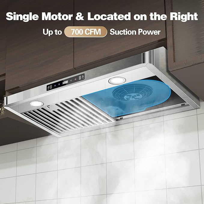 SNDOAS Under Cabinet Range Hood 30 inch,Stainless Steel Ducted/Ductless Range Hood with Touch/Gesture/Remote Control,700CFM & 3-Speed Kitchen Stove Vent Hood,Baffle Filters,3 Air Vents