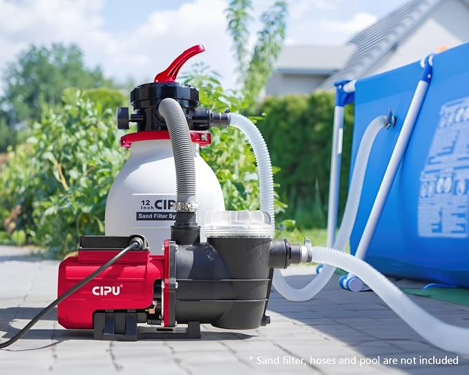 CIPU 1/2 HP Pool Pump with Timer, 3120 GPH Above Ground Pool Pump with Filter Basket and Hose Adapters, 115V Self-Priming Pool Filter Pump Replacement for Sand Filter Systems