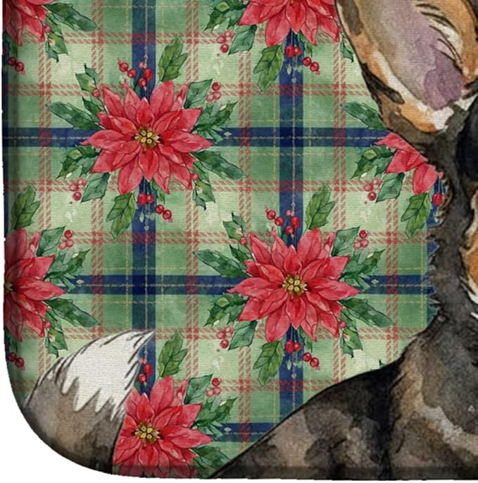 Caroline's Treasures Brindle Cardigan Welsh Corgi Christmas PoinsettIas Dish Drying Mat Absorbent Dish Drying Mat Pad for Kitchen Counter Dish Drainer Mat for Countertop, 14 x 21", Multicolor