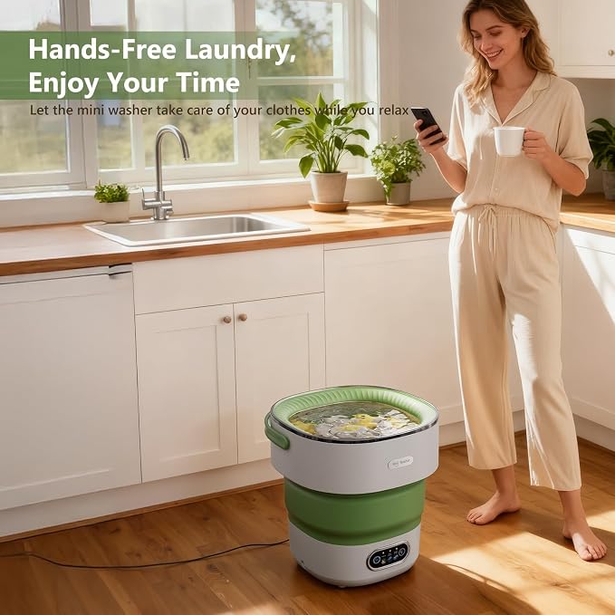 Mini Laundry Machine 16L — Foldable Portable Laundry Machine and Spinner for Baby Clothes, Underwear, Socks; Ideal for Travel, Dorms, Camping