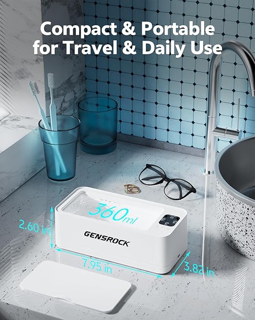 GENSROCK Ultrasonic Jewelry Cleaner, 48kHz Professional Silver Jewelry Cleaner & Diamond Ring Cleaner, 3 Modes, Scratch-Free 360ML Tank, Quiet Sonic Cleaner for Gold, Earrings, Glasses(White)