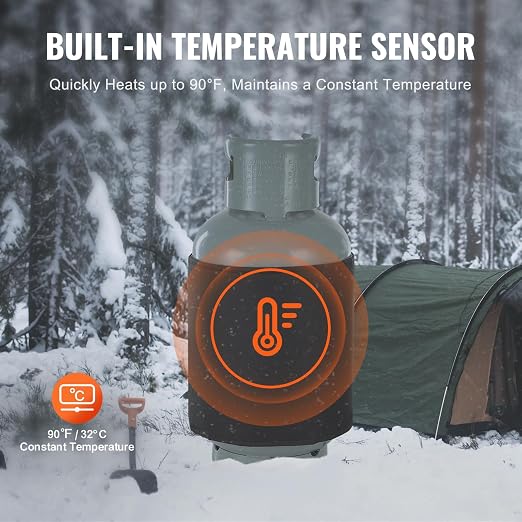 VEVOR Insulated Band Style Gas Cylinder Warmer, Fits 40Lbs Gas Tank 120W Propane Heater, Tested to UL 499 Standard, FCC Listed, Durable Waterproof Oxford Fabric, Fixed Internal Thermostat Max Temp 90℉