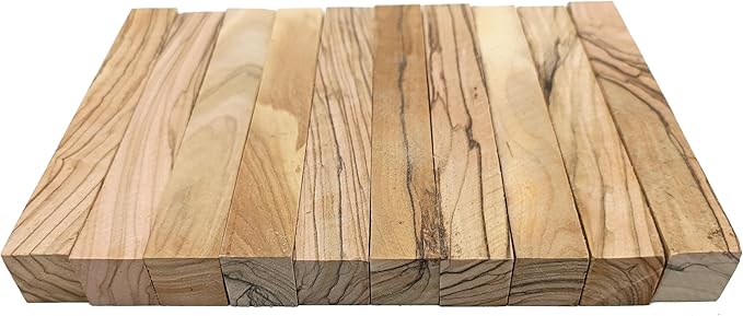 Zuluf 10 Authentic Bethlehem Olive Wood Pen Blanks with Certificates - BLANK104, Exotic Holy Land Wood Turning Blanks, 0.75" x 0.75" x 5" - Ideal for Pen Making, Woodturning, & Carving Projects