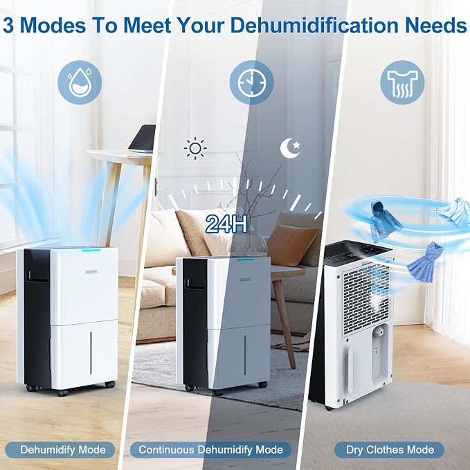 Aiusevo 21-Pint Dehumidifier for Home and Large Room up to 1500 Sq. Ft.,Dehumidifiers for Basement with Drain Hos Drain Hose, Auto Humidity Control, 3 Modes, 24-Hour Timer