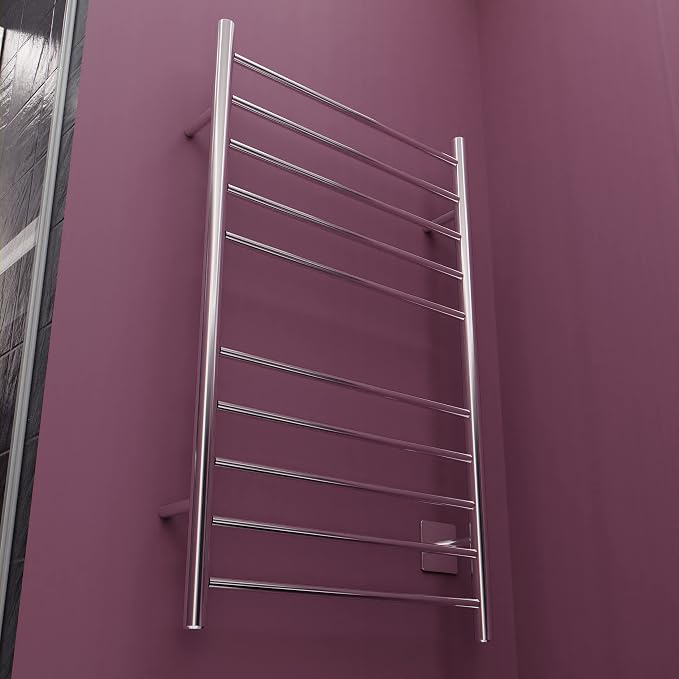 ANZZI Crete 10-Bar Stainless Steel Wall Mounted Towel Warmer Rack in Polished Chrome, 100W Quick Warming ETL Certified Tower Heater Rail, Hardwired Plug-in Towel Dryer, TW-WM104CH