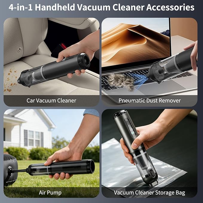 JFX Car Portable Cordless Handheld Vacuum Cleaner with 17000pa Suction Power, 4-in-1 Mini Cordless Vacuum with 3 Suction Mode, Type-C Charge, Handheld Vacuum for Small Jobs, Car, Office Desk, Keyboard
