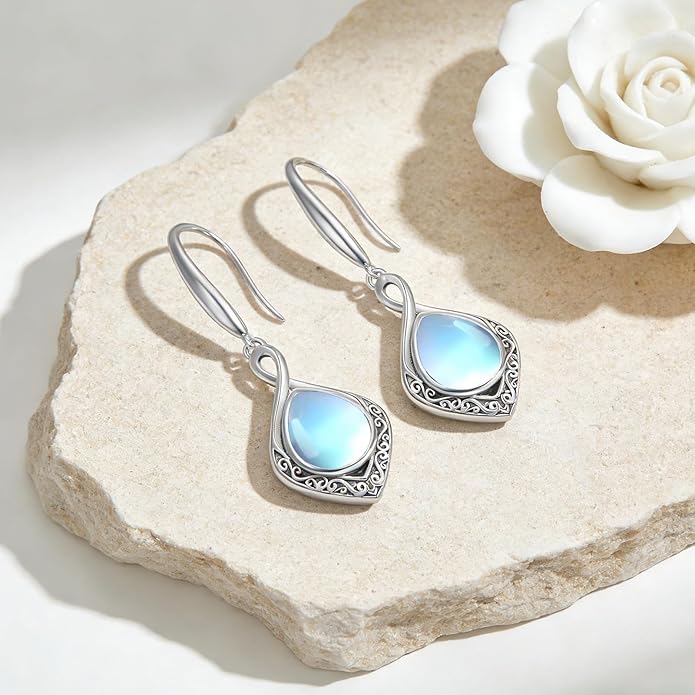 PELOVNY Celtic Knot Filigree Earrings for Women 925 Sterling Silver Moss Agate/Birthstone Infinity Earrings Birthday Christmas Jewelry Gifts for Mom Daughter Wife Sister