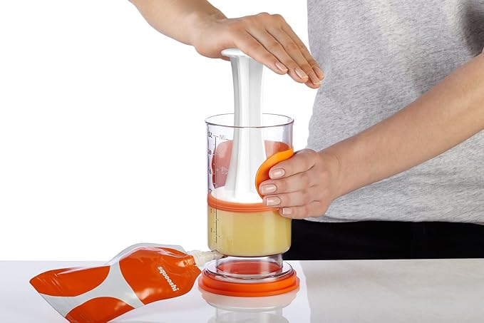 The Filling Station: Squooshi Food Pouch Filler + 6 Large 5 oz Reusable Pouches for Baby Food Puree Storage and Snack Food Pouches