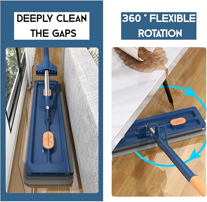 2025 New Large Flat Mop and Bucket Set, 360 Rotation Flat Mop with Self-Wringing Bucket, Includes 7 Reusable Microfiber Pads for Tile, Hardwood, Laminate Floors Wet and Dry (White)