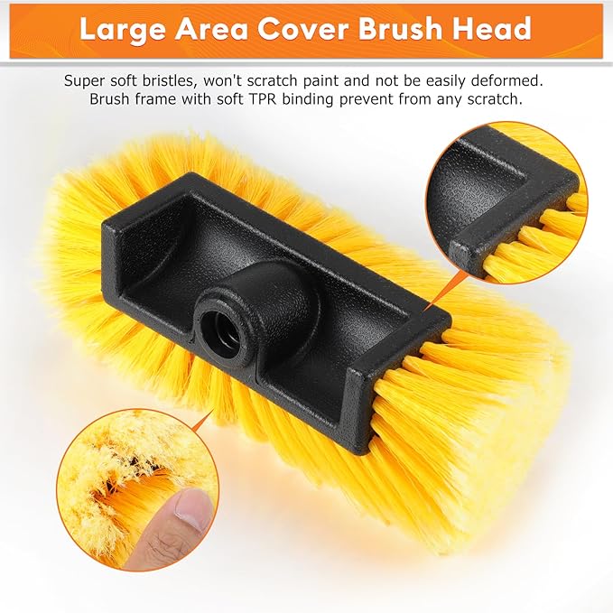 Car Wash Brush,12FT Car Wash Brush with Long Handle, Car Cleaning Brush 10-Inch Soft Bristles, 3-12Foot Telescopic Pole for Scratch-Free Cleaning Truck,RV, Boats,House Siding,Floors,Solar Panels