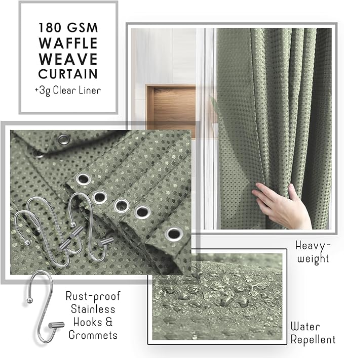 Clara Clark Bathroom Accessories Set - Bathroom Set, Bathroom Sets with Shower Curtain and Rugs, Shower Curtain Set with Trah Can - Sage Green - 22PC