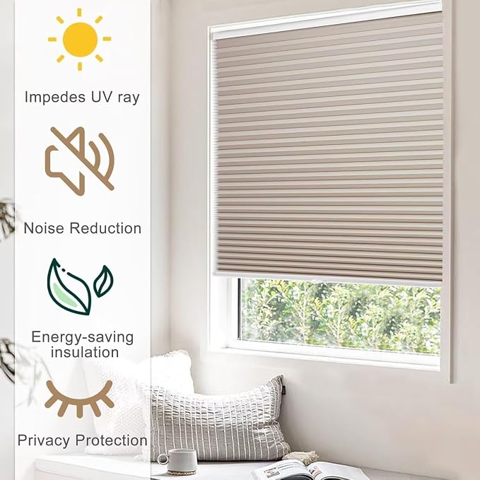 MYshade Cordless Blackout Cellular Shades, 1.5" Honeycomb Window Blinds for Bedroom & Nursery, Thermal Insulated, Noise Reducing, Privacy Shades, Inside or Outside Mount (30" W x 64" H, Beige)