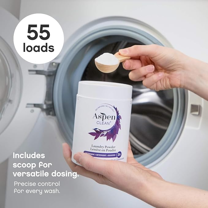 AspenClean | Laundry Powder + Booster 2-in-1 | Lavender | 55 Loads | Hyper Concentrated | Stain & Odor Removal Enzyme Booster | Non - Toxic | 100% Natural | EWG Verified