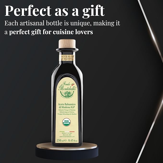 Organic Balsamic Vinegar of Modena 8.45 fl.oz. (250ml), FONDO MONTEBELLO IGP-Certified, Dense and Delicious Organic Balsamic Vinegar, Perfect for Salads, Meats and Desserts - Imported from Italy