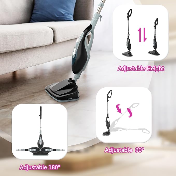 Steam Mop, Handheld Steam Cleaner with 2 Washable Pads, Floor Steamer for Hardwood and Tile, Multipurpose Floor Cleaner Machine for Carpets, Furniture, Windows, 1550W Deep Cleaning, Grey