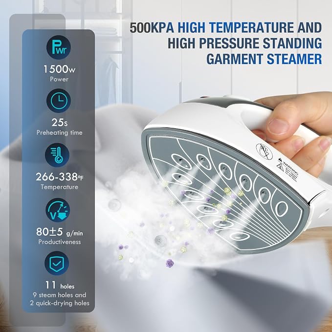 Standing Garment Steamer 1500W Standing Garment Steamer - 30s Fast Heat, 101 fl.oz Detachable Tank, 2 - Level Steam Ironing Board and Clothing Hanger,Adjustment for Flat Hanging & Diagonal Ironing