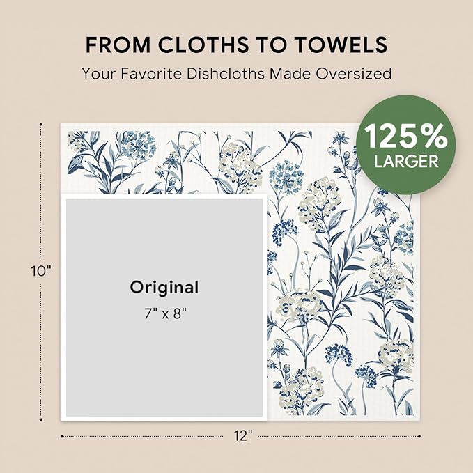 RECYCO Swedish Dishcloths for Kitchen | 4 Pack Oversized Washable Dish Rags | Large Cellulose Reusable Cleaning Paper Towels | Absorbent Counter Dish Cloth Sponge XL Kitchen Wipes, 12" L x 10" W