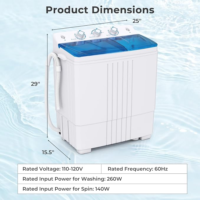 Giantex Portable Washing Machine, 20 LBS Washer & Spinner Combo with Built-in Drain Pump & Time Control, Compact Twin Tub 12 LBS Washing & 8 LBS Spin Drying for Apartment Dorm RV (Blue+White)