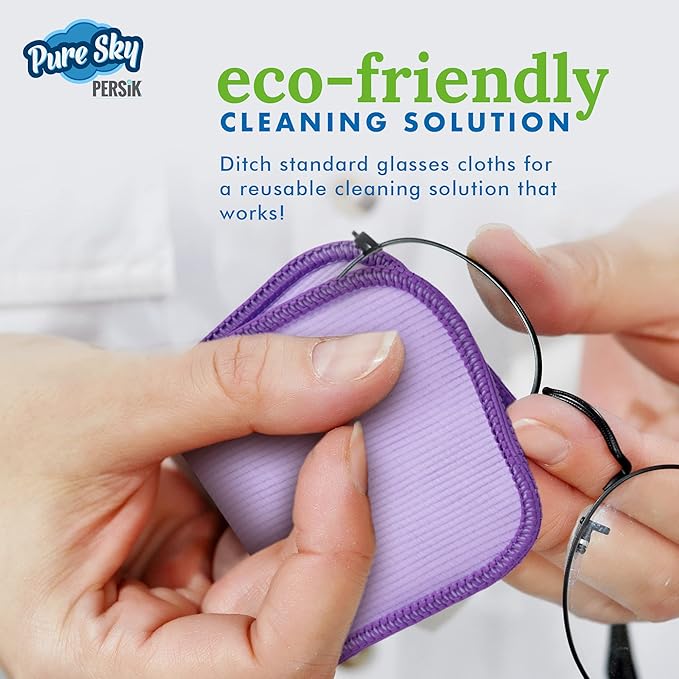 Pure-Sky Eyeglass Cleaner Cloth – Streak Free Ultra Microfiber Eyeglass Cleaner Wipes - Leaves no Wiping Marks - [4 Pack] - Cleans Lenses, Glasses, Screens, Cameras, Cell Phone, Eyeglasses, Tablets