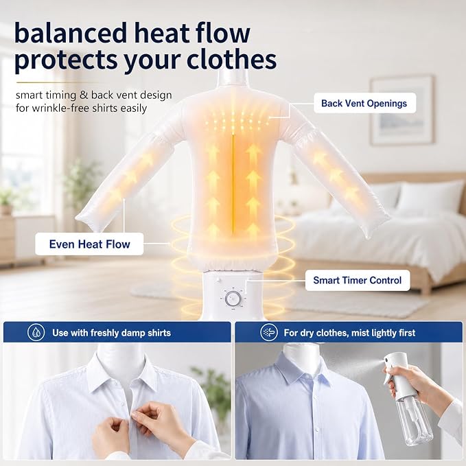 Portable Automatic Garment Dryer & Ironing Machine, Hands-Free Clothes Wrinkle Remover with Hot Air, Fast Drying for Shirts and Pants, Space-Saving Apartment & Dorm Essentials